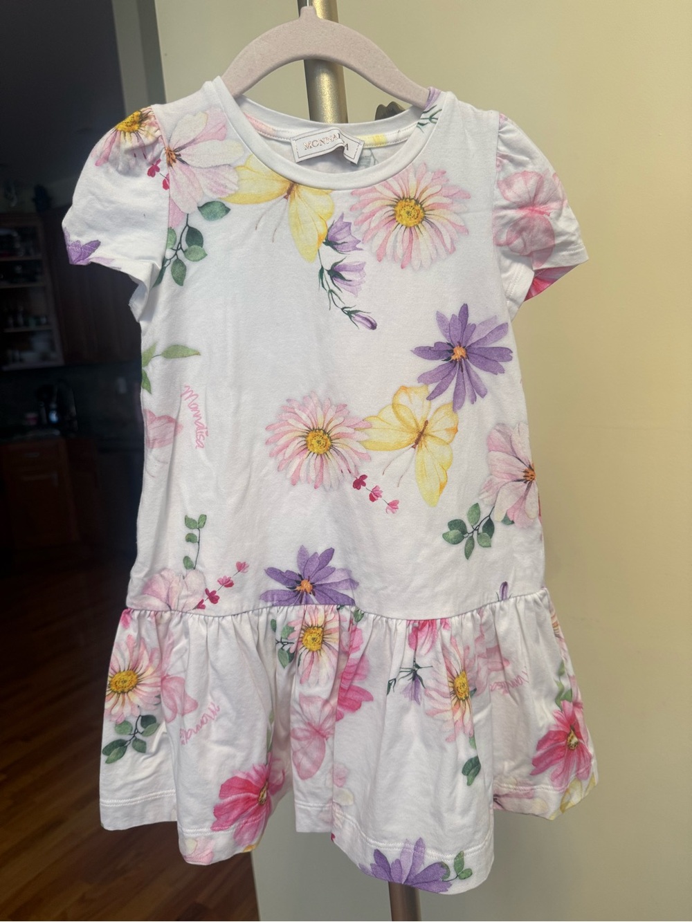 MonnaLisa White Dress with Pink, Purple & Yellow Floral Print